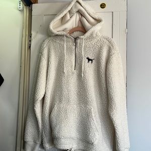 PINK XS OFF WHITE Oversized Half Zip with Drawstring, Hood and Pocket